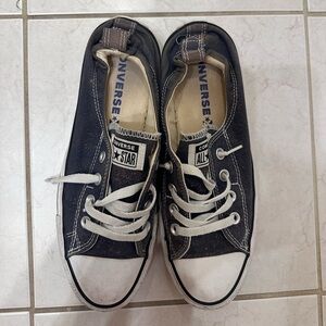 Navy converse with pink speckles